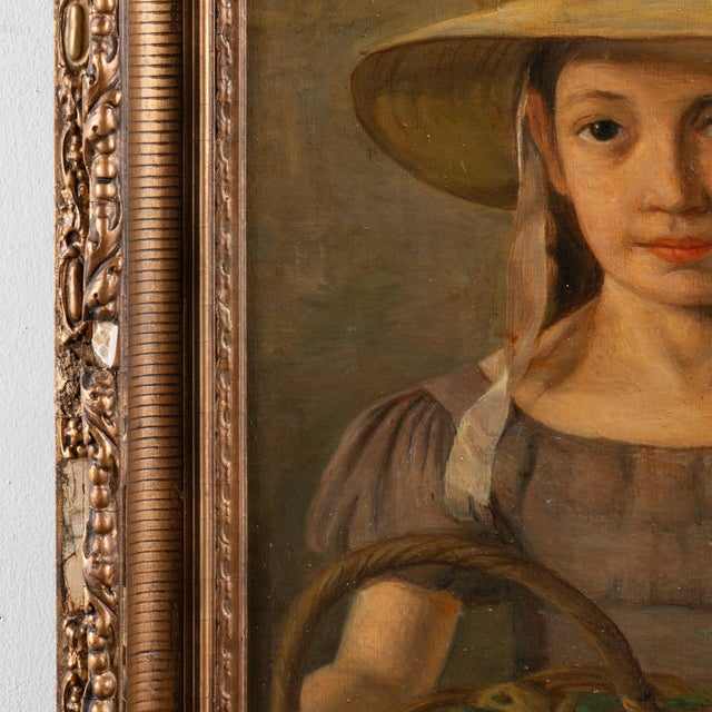 Early 20th Century Early 20th Century Original Oil on Canvas Portrait of Young Girl in Bonnet, Denmark For Sale - Image 5 of 10