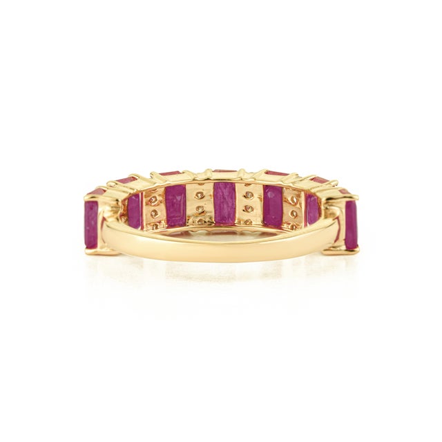 2.89 Carat Ruby & Diamond Band Ring in 14k Yellow Gold Stackable Design Size 4 For Sale - Image 9 of 16