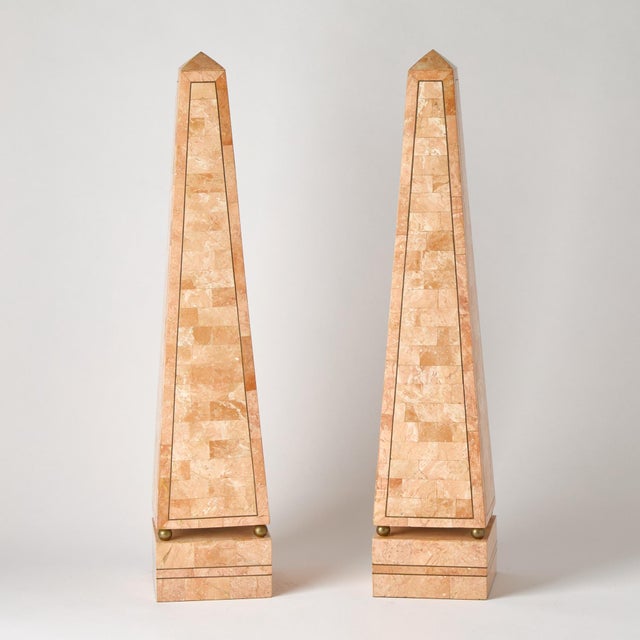 Large Pair of Mid-20th Century Pink Salmon Tessellated Stone Obelisks For Sale - Image 9 of 9
