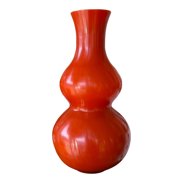 Huge 21” Orange Double Gourd Chinese Peking Glass Vase For Sale