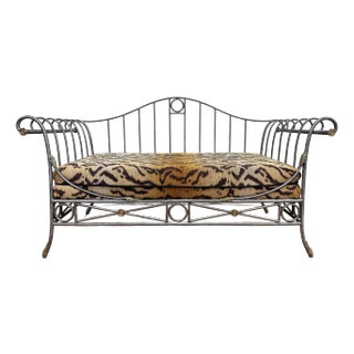 Vintage Maison Jansen Style Scroll Steel and Brass Daybed For Sale