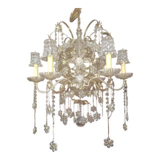 1960's Hollywood Regency Luxe Designer Cut Crystal W/ Gold Plate Frame/ Floral Form Chandelier by Palwa For Sale