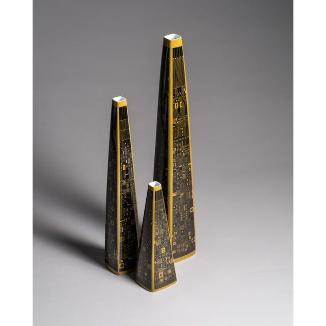 1960s Yellow Model 1703 Porcelain Vase Set by Hans Theo Baumann for Rosenthal, 1964, Set of 3 For Sale - Image 5 of 18
