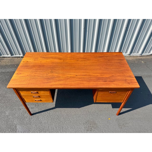 Mid-Century Modern Danish Teak Executive Desk With Bookcase For Sale - Image 3 of 9