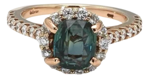 Bochic “Vintage” Fancy Blue Sapphire & Diamond 18K Rose Gold Halo Ring