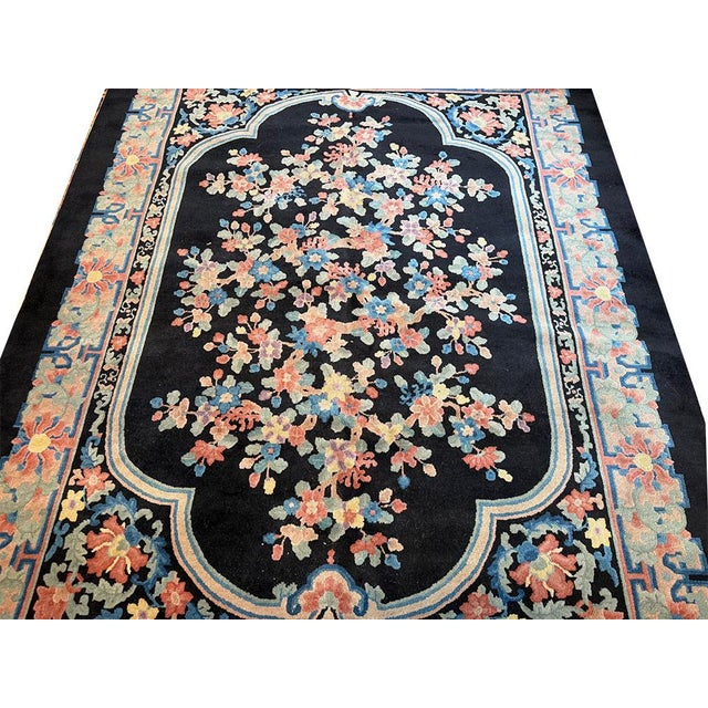 Art Deco An Antique Black Bround 6'-4" X 9' Art Deco Chinese Rug For Sale - Image 3 of 6