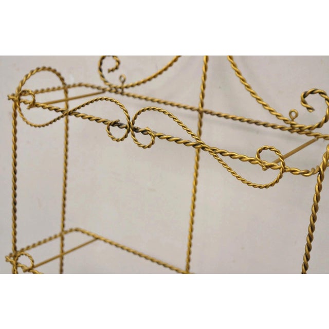 Metal Vintage Gold Gilt Metal Hollywood Regency Scrolling Iron 3 Tier Small Wall Shelf For Sale - Image 7 of 10