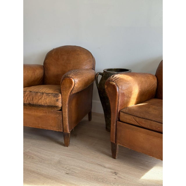 Antique Pair French Leather Chairs For Sale - Image 11 of 17