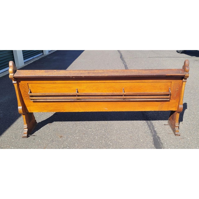 American Antique Oak Long Church Pew For Sale - Image 3 of 8