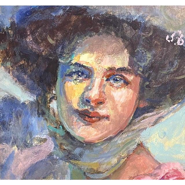Painting of Edwardian Woman with Hat & Scarf by Wallace Holbrook Circa 1990’s Acrylic on Canvas 14x14” Gorgeous Vintage...