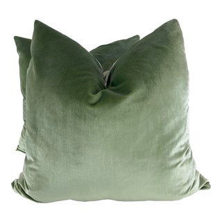 Kravet "Dutchess Silk Velvet" in Sage 22" Pillows-A Pair For Sale