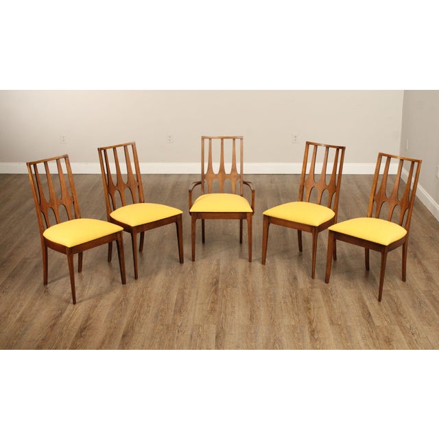High Quality American Made Vintage Set of Five Carved Walnut Chairs with Custom Upholstered Seats