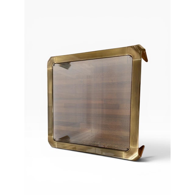 Metal 1970s Mastercraft × John Widdicomb Brass and Glass Coffee Table — 40″ Square For Sale - Image 7 of 16