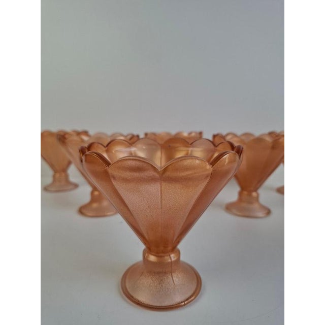 Rare vintage set of six Art Deco dessert bowls in pink Rosaline glass, attributed to Stölzle Hermanova Hut,...