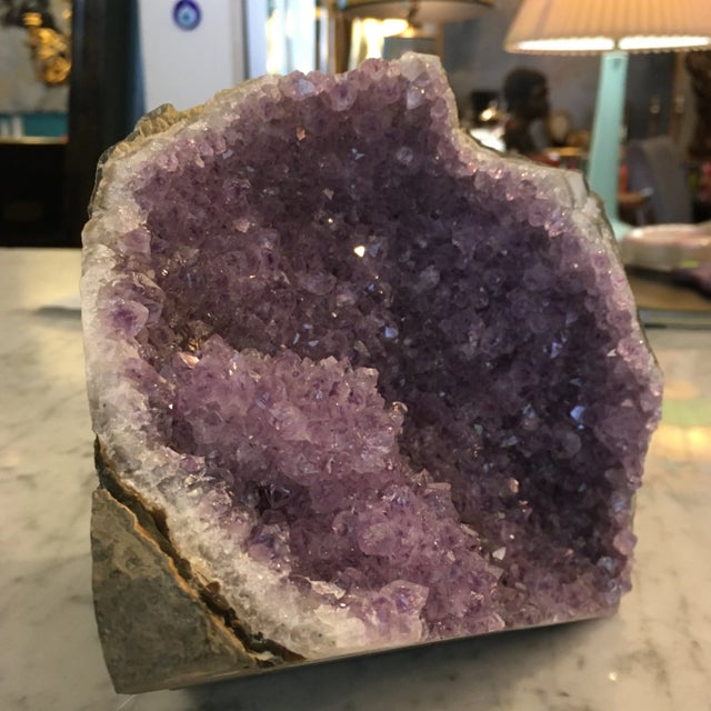 Naturally occurring amethyst crystal quartz object. Great as paperweight and displays beautifully.
