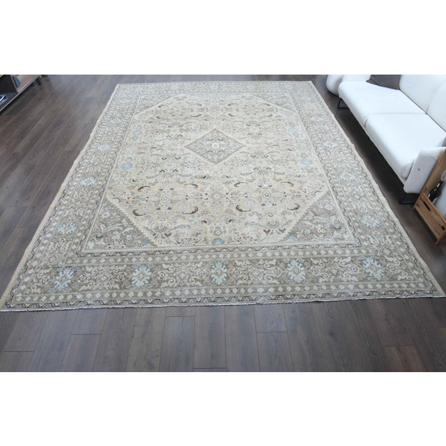 Persian 1970s Vintage Persian Handmade Wool Cotton Light Brown Area Rug For Sale - Image 3 of 11