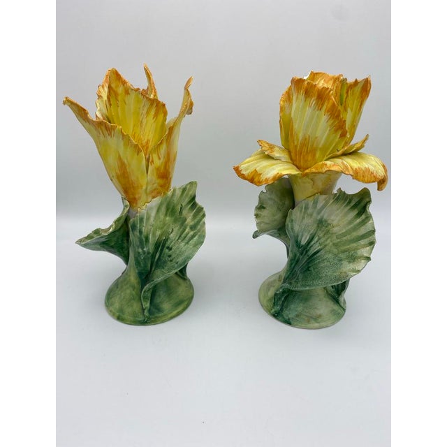Italian Ceramic Yellow Flower Candle Holders Pair Chairish