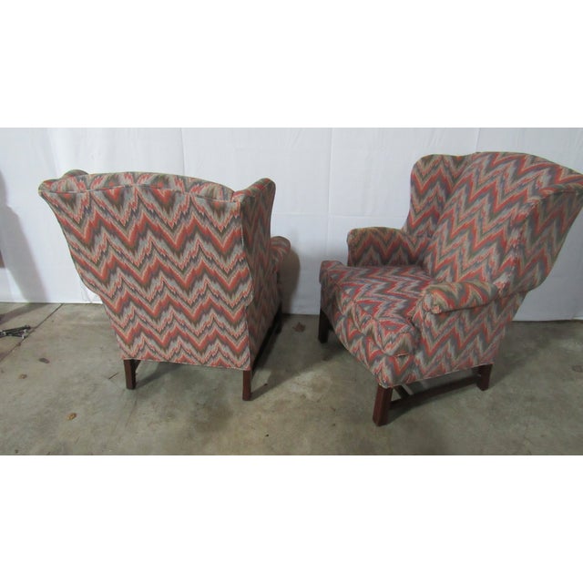 1980s Pair Key City Wingback Chairs Ottoman Designer For Sale - Image 6 of 7