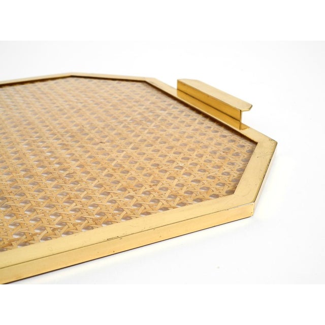 Octagonal Acrylic Glass, Wicker and Brass Serving Tray in the style of Christian Dior, Italy, 1970s For Sale - Image 10 of 18