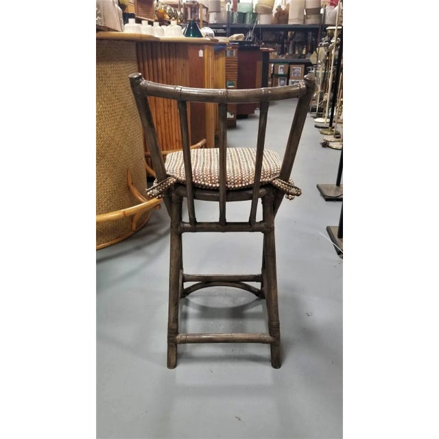 Tan Mid-Century Dark Stained Rattan Bar Stools With Stick Back- Set of 8 For Sale - Image 8 of 10