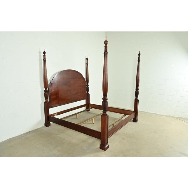Henredon Henredon Georgian Carved Cherry Wood King Size Poster Bed For Sale - Image 4 of 11
