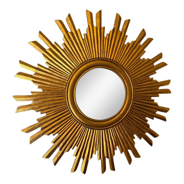 Vintage Gilded Gold Sunburst Wall Mirror For Sale
