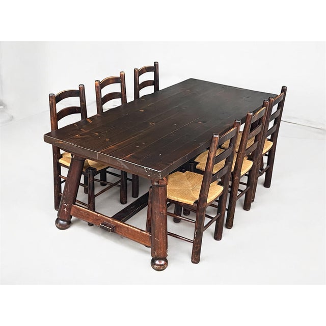 Brown Vintage Brutalist Table and Chairs by Georges Robert, 1960s, Set of 7 For Sale - Image 8 of 18