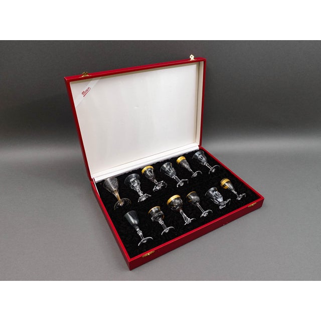 Moser Glassworks Mid 20th Century Moser Signed Czech Crystal Liqueur Cordial Glass Set of 12 With Leather Case For Sale - Image 4 of 10