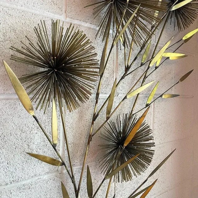 Metal 1960s Curtis Jeré Large Brass Pom-Pom Floral Wall Sculpture For Sale - Image 7 of 12