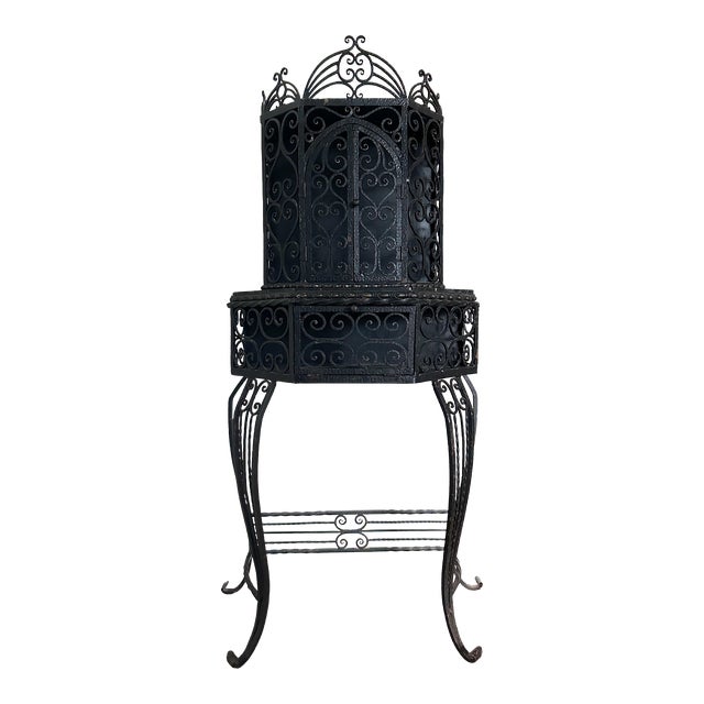 1930’s French Wrought Iron Telephone Table and Cage Chairish