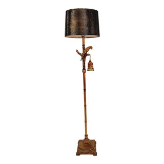 1980s Tropical Bird Faux Bamboo Floor Lamp For Sale