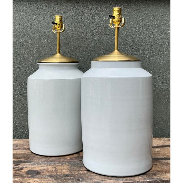 Vintage Glazed Ceramic Jar Lamps - A Pair For Sale - Image 11 of 12
