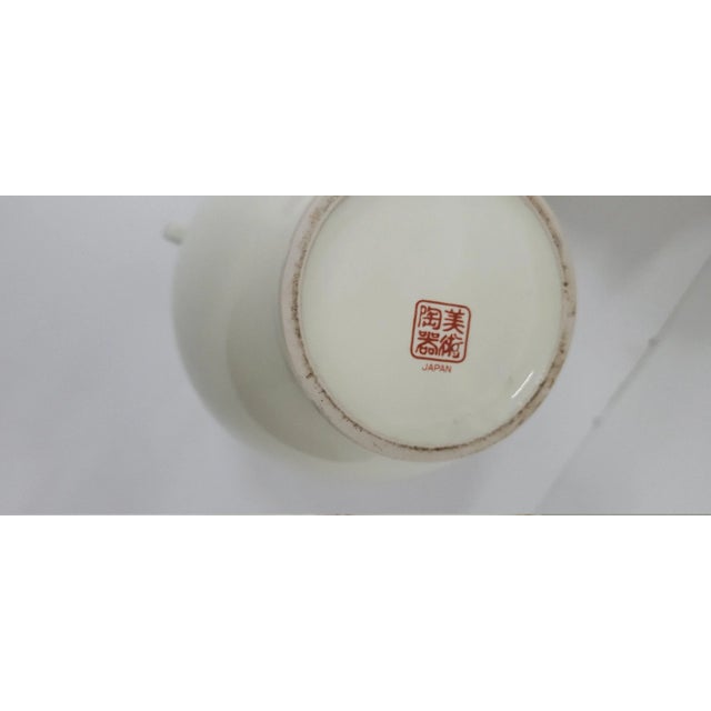 Vintage White Japan Ceramic Vases With Hand Painted Peacock Motif - a Pair For Sale - Image 6 of 9