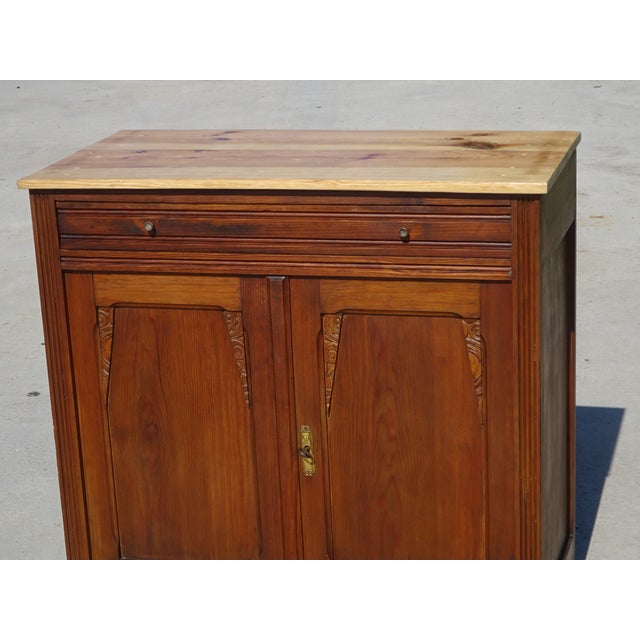 Antique bathroom cabinet restored and converted into a sideboard. Sanded and varnished pine top. 1 full-width drawer with...
