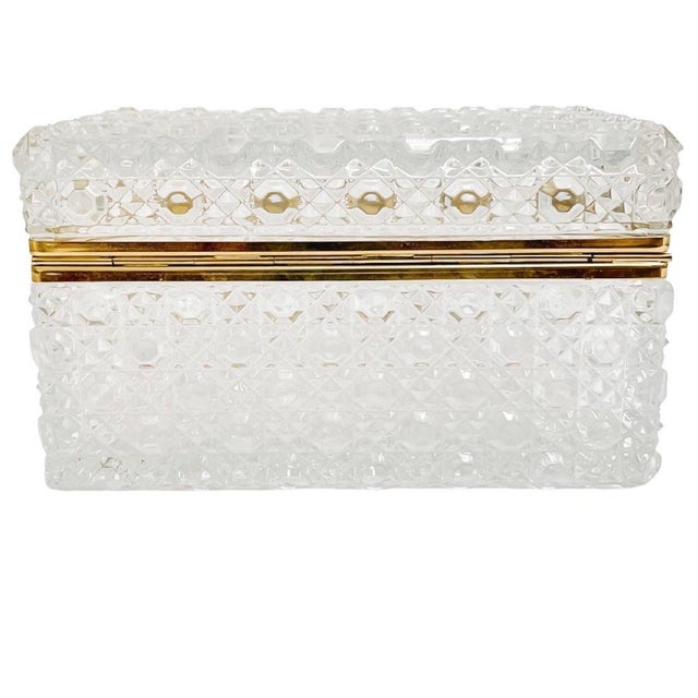 Metal Mid 20th Century French Diamond Cut Crystal Hinged Casket Box With Brass Frame For Sale - Image 7 of 8