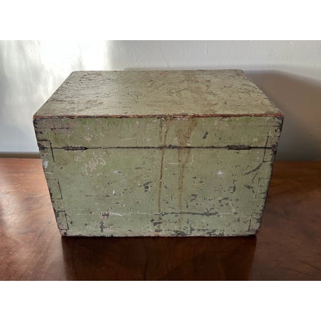 Antique 19th Century American Dovetail Box in Old Green Paint Circa 1830 For Sale - Image 9 of 12