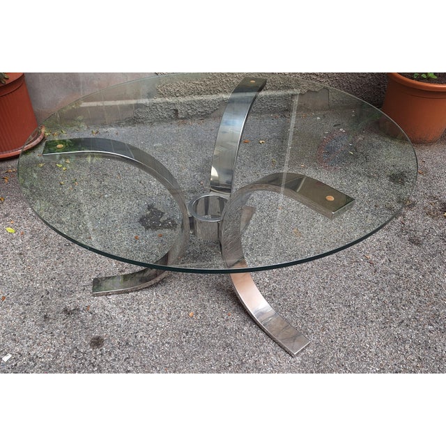 1970s Round Dining Table in Chrome Tubing with Round Glass Top, 1970s For Sale - Image 5 of 5