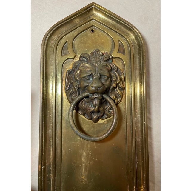 1910s Large Heavy Antique Ornate Gothic Bronze Lion Head Electric Wall Sconce Fixture For Sale - Image 5 of 12