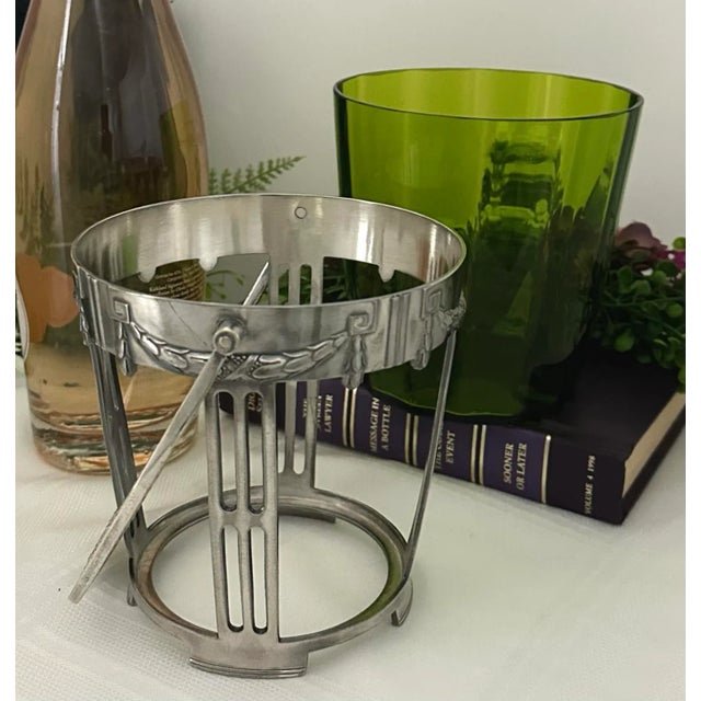 Art Deco Wurttembergische Wine Chiller Vintage Green Glass Ice Bucket For Sale - Image 4 of 11