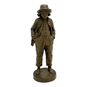 Fine 16 Inch Tall Antique French Young Man With Violin Bronze Figure by Noted Sculptor Jean Garnier Circa 1900