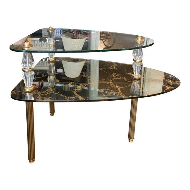 1960s Pair of Goran Belgium Two Tier Glass Side Tables For Sale