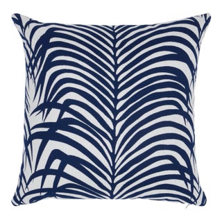 Schumacher Zebra Palm Indoor/Outdoor Pillow 16" x 16" in Navy For Sale