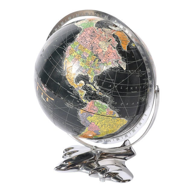 Art Deco Aviation Globe on Sculptural Airplane Base in Chrome For Sale
