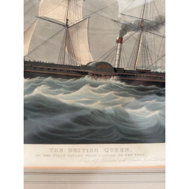 Early 19th Century Antique Ship Print the British Queen First Voyage From London to New York For Sale - Image 5 of 6