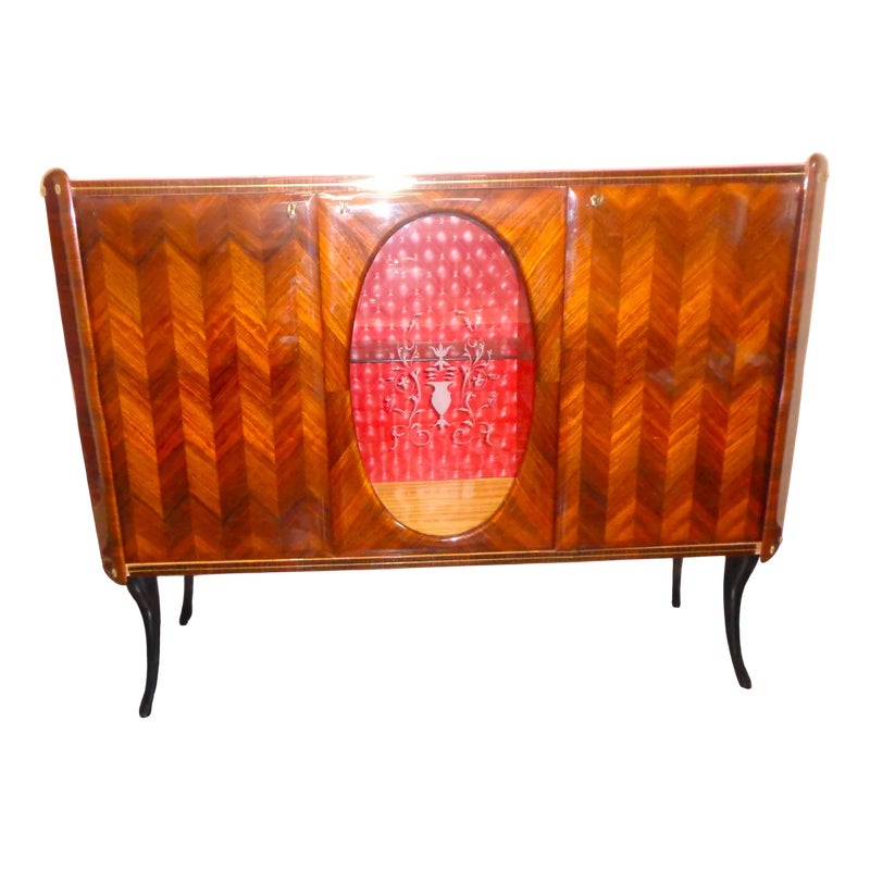 Bar Cabinet With Herringbone Motif And Prismatic Covering Attributed To Paolo Buffa, 1950s
