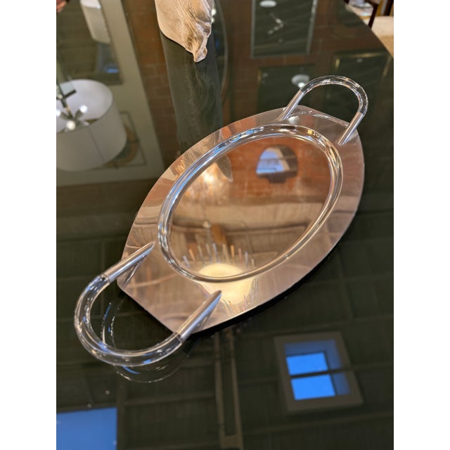 Modern Lucite and Polished Aluminum Oval Tray With Sculptural Handles, 1970s For Sale - Image 3 of 8