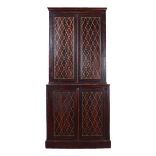 19th Century Painted Brass and Pine Cupboard For Sale