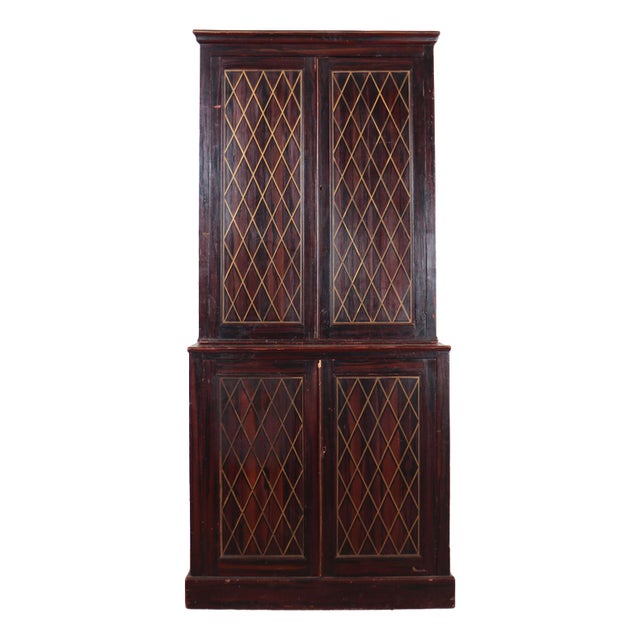 19th Century Painted Brass and Pine Cupboard For Sale