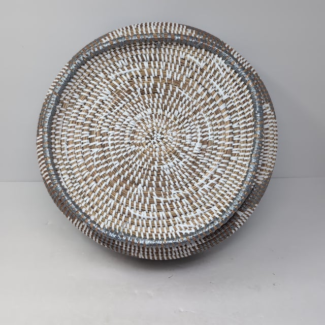 1990s Handwoven African Style Large Cone Lid Basket Wicker Storage Tribal Geometric For Sale - Image 9 of 10