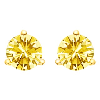 14K Yellow Gold 3-Prong Martini Set 1 1/2 Cttw Yellow Lab Grown Diamond Solitaire Stud Earrings For Sale